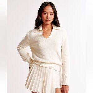 WOMENS Abercrombie cream textural notch-neck sweater- SMALL
